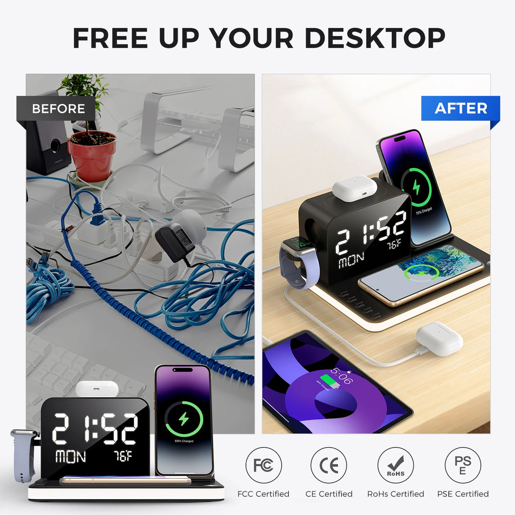 Cepnix Nightstand Wireless Charger Clock 3